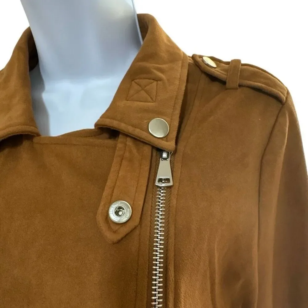 Ashley By 26 International Brown Faux Suede Moto Biker Jacket Medium Belted Crop